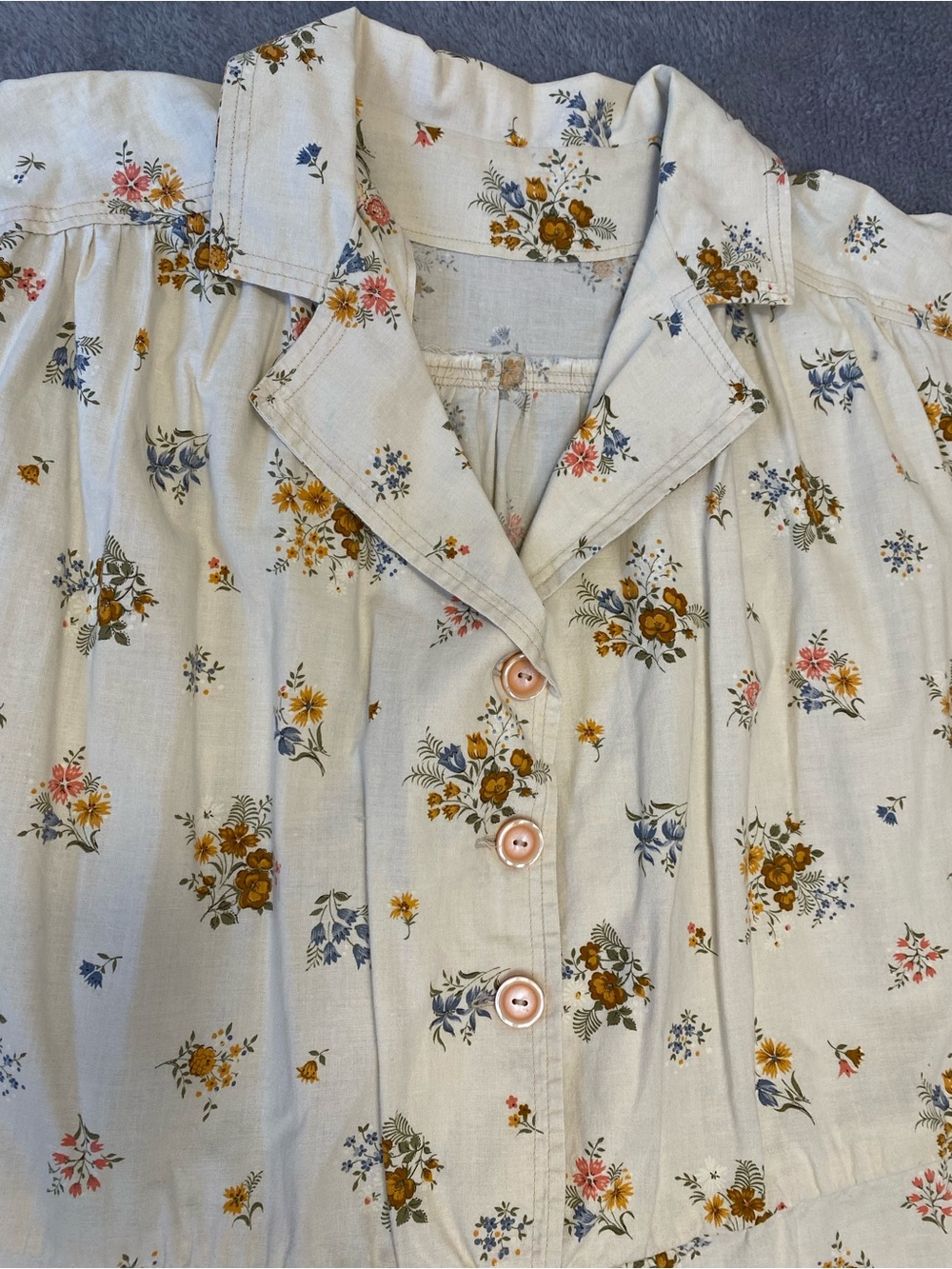 Cream Floral Sleeveless Midi Dress 2XL Handmade Button Front Collared Grandmacor - Picture 6 of 12